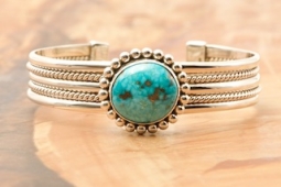 Artie Yellowhorse Apache Blue Turquoise Sterling Silver Bracelet